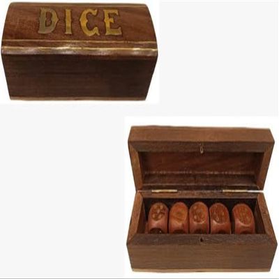 KAM Home Wooden Game Dice Box with Five Dice Square Gifts for Christmas