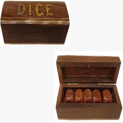 KAM Home Wooden Game Dice Box with Five Dice Square Gifts for Christmas