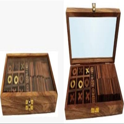 KAM Home Wooden Game Domino Dice Tic Toe Game Gifts for Christmas, Brown, Long -9.25 In x width -4.25 IN x height -1.5 INCH