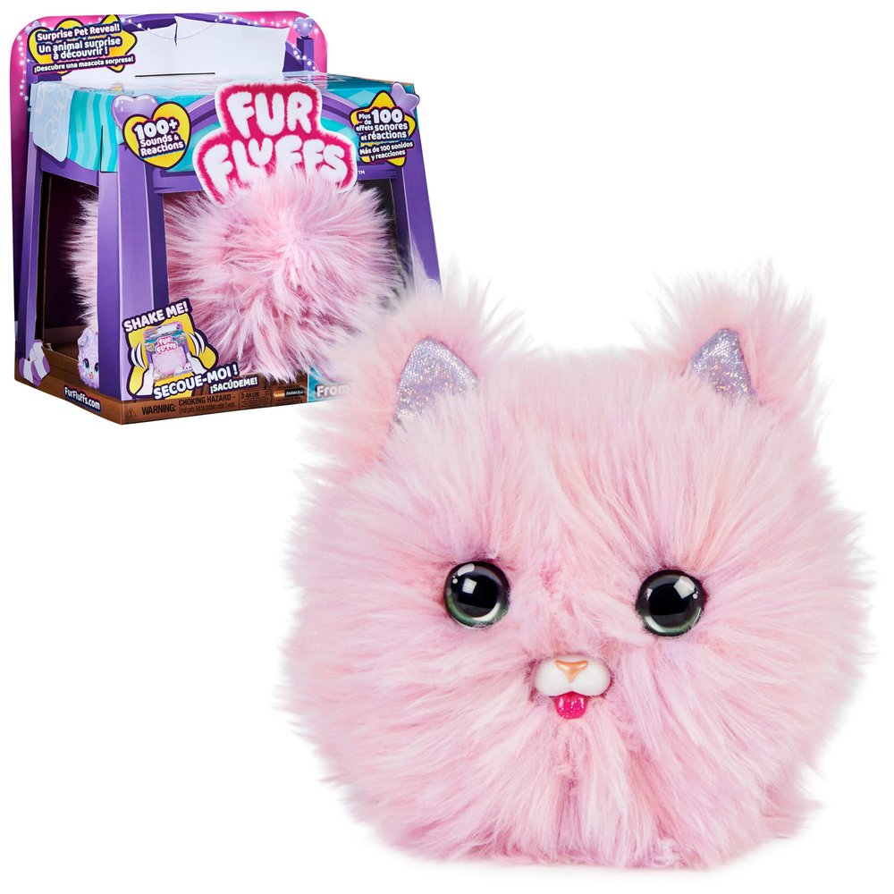 Furfluffs Kitten Interactive Pet Transforms Your Hairball into Adorable Pink Kitten - 100 Sounds and Reactions - Soft Plush Toy for Children 5 Years and Above