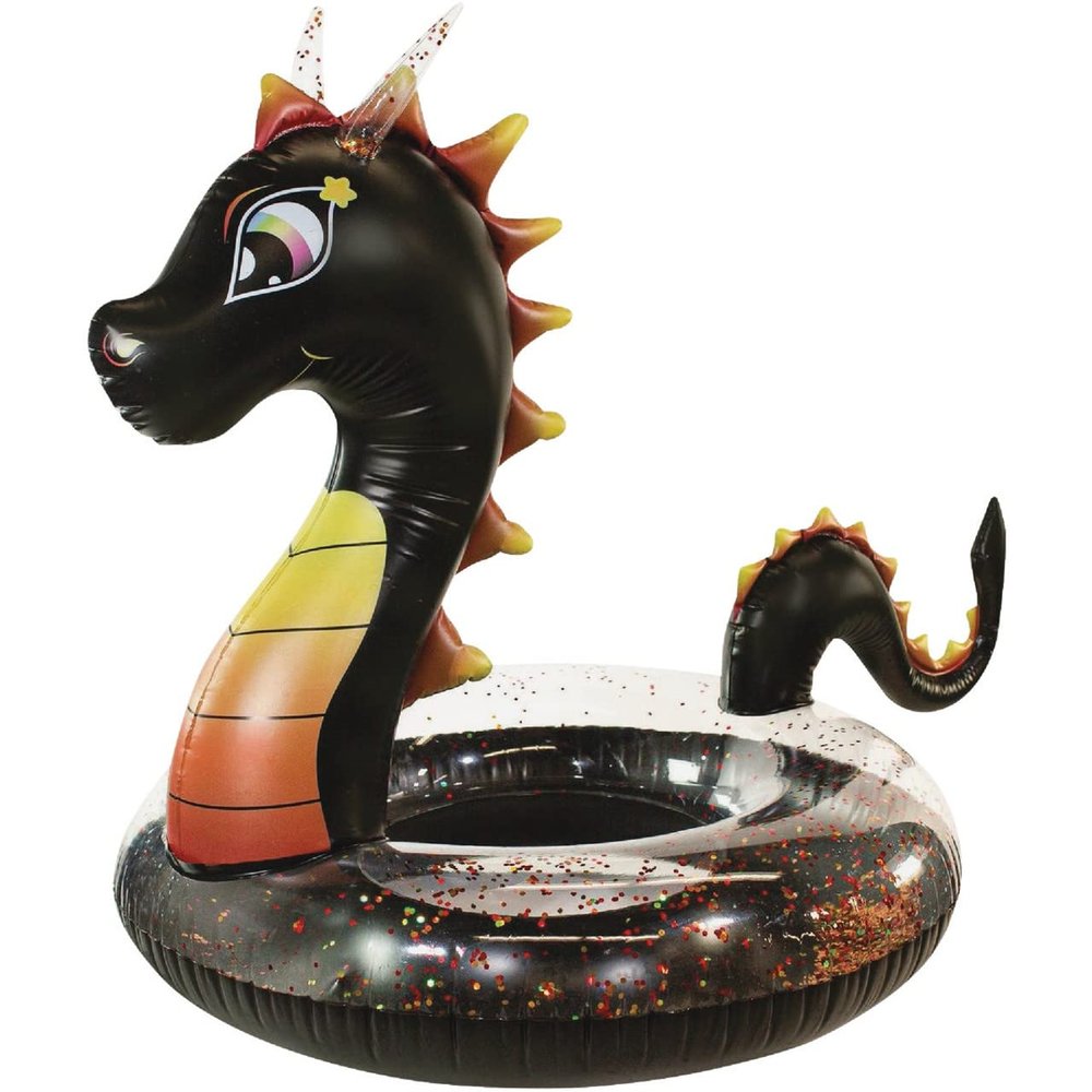 PoolCandy Inflatable 42" inch Animal Pool Tubes and Swim Rings (Black Dragon Glitter Filled Inflatable 42" inch Animal Pool Tube)