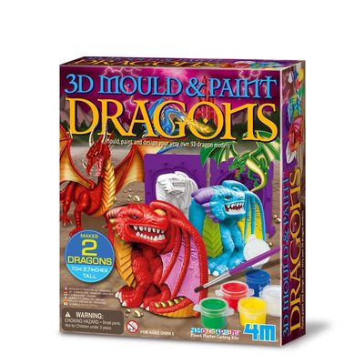 4M Mould & Paint - 3D Dragon, Plaster Cast and Paint Two Dragons, Arts and Crafts Painting Kit for Boys and Girls Ages 5 Years and Up