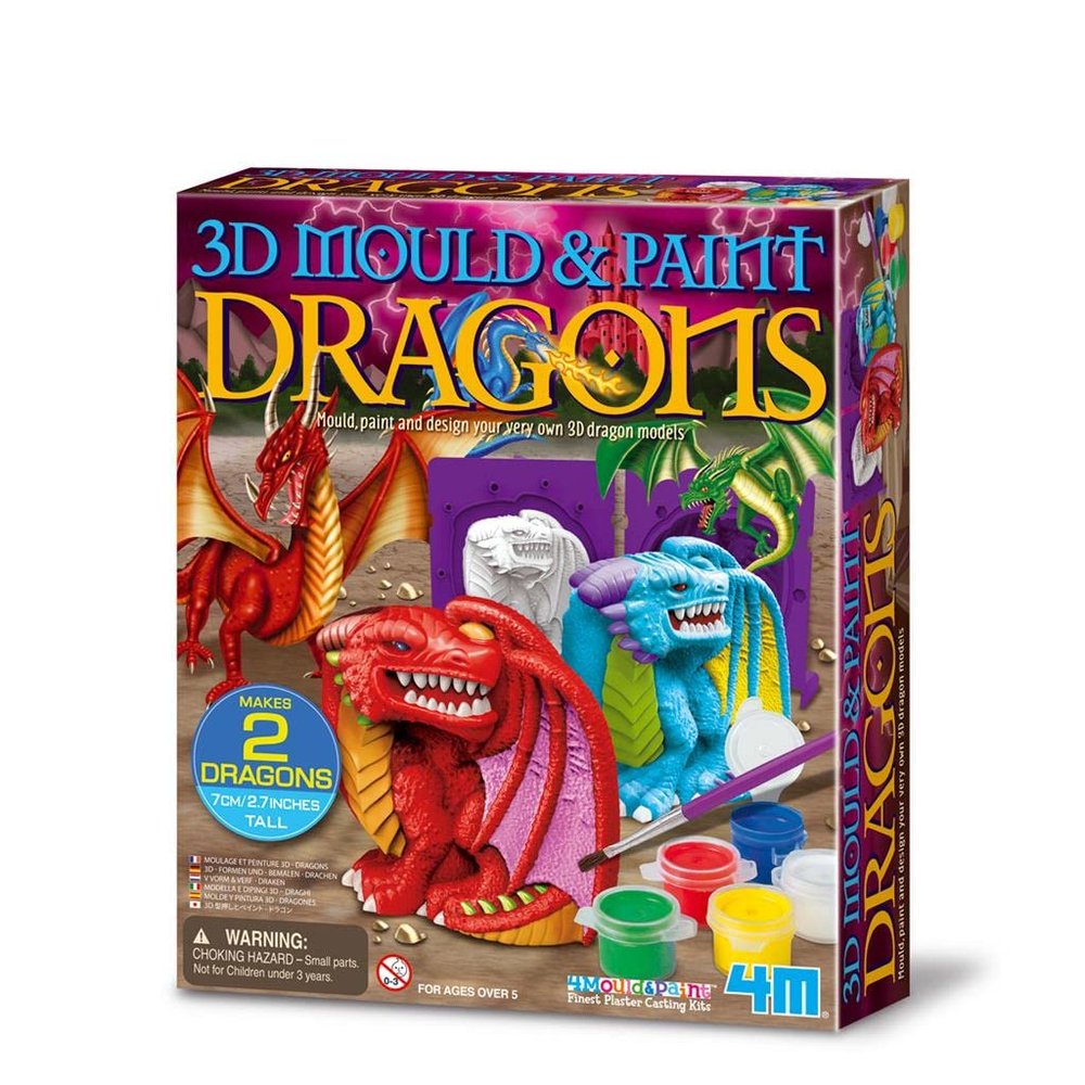 4M Mould & Paint - 3D Dragon, Plaster Cast and Paint Two Dragons, Arts and Crafts Painting Kit for Boys and Girls Ages 5 Years and Up