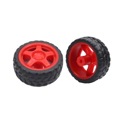 Bettomshin Plastic RC Car Wheel Red and Black 65mm Dia 27mm Thick Rubber RC Car Tires & Wheel 2Pcs