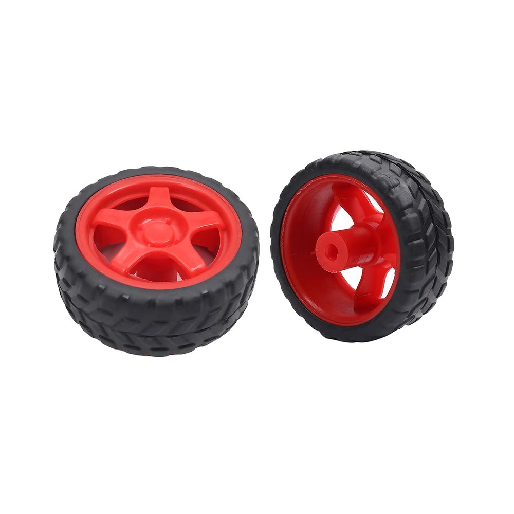 Bettomshin Plastic RC Car Wheel Red and Black 65mm Dia 27mm Thick Rubber RC Car Tires & Wheel 2Pcs