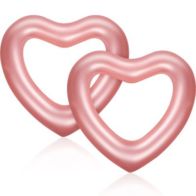 Sumind 2 Pieces Heart Pool Float, 47.3 x 39.4 Inch Inflatable Swim Rings Bachelorette Party Pool Float Tube, Heart Shaped Summer Swimming Ring, Water Beach Party for Adults (Rose Gold)