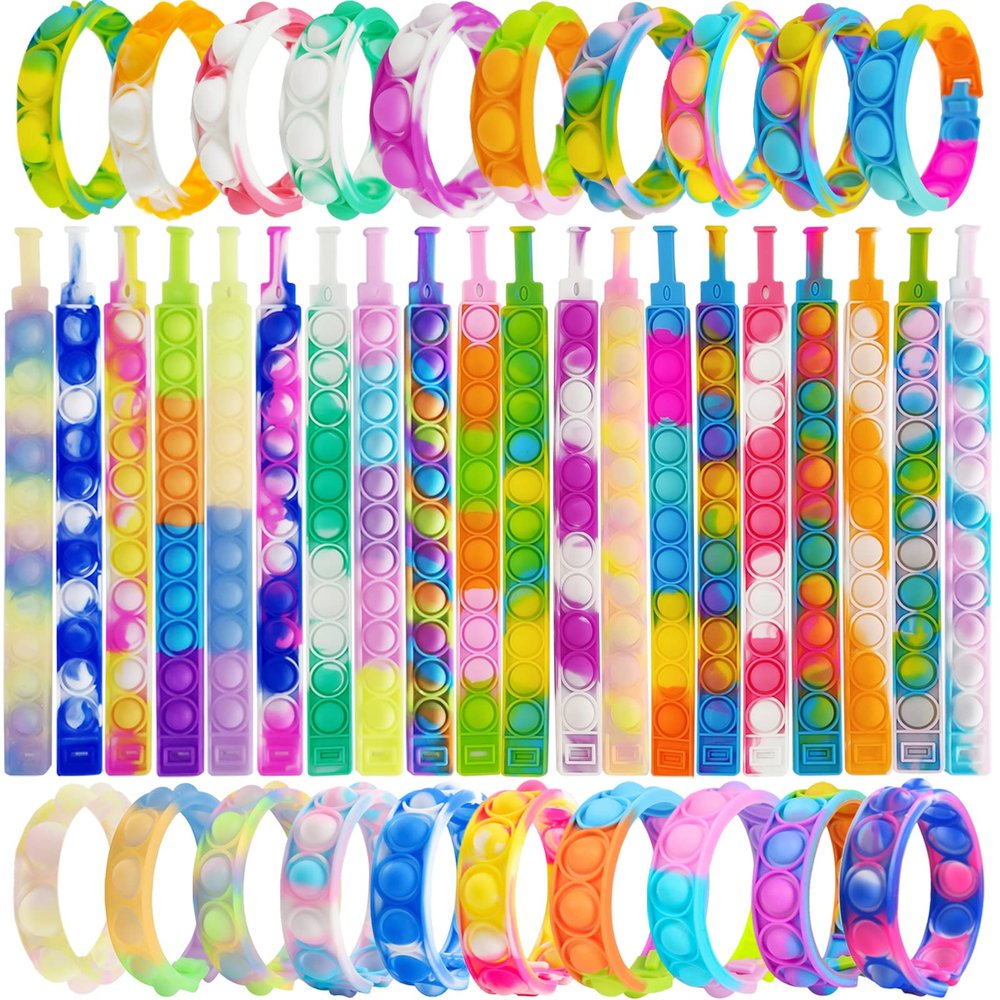 60 Pcs Pop Bracelet Bubble Fidget Sensory Toys for Party Favors, Pop Keychain Bulk for Classroom Prizes, Easter Egg Basket Stuffers Christmas Valentine Gifts for Kids Students