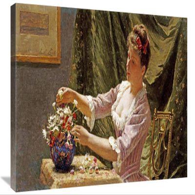 30 in. A Young Woman Arranging Flowers Art Print - Emile Claus