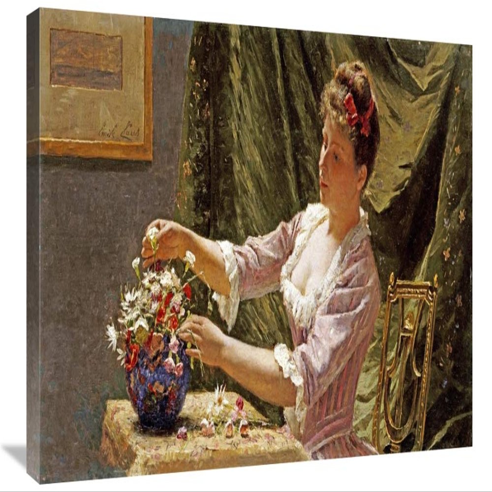 30 in. A Young Woman Arranging Flowers Art Print - Emile Claus