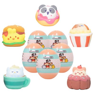 Hamee Anirollz [Surprise Capsule Series] Cute Water Filled Squishy Toys [Birthday Gift Bags, Party Favors, Gift Basket Filler, Stress Relief Toys]  5 Pc. (One of Each Style)