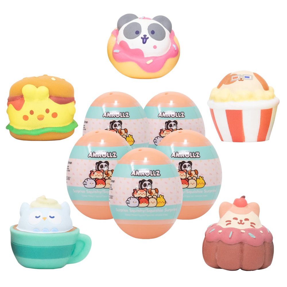 Hamee Anirollz [Surprise Capsule Series] Cute Water Filled Squishy Toys [Birthday Gift Bags, Party Favors, Gift Basket Filler, Stress Relief Toys]  5 Pc. (One of Each Style)