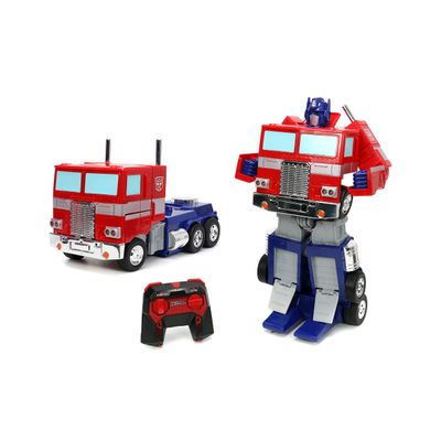 Jada Toys Transformers Optimus Prime Converting RC Vehicle Kids Toys Gift with Transformation from Truck to Robot Lights & Sounds Full Function Remote Control 13" Long