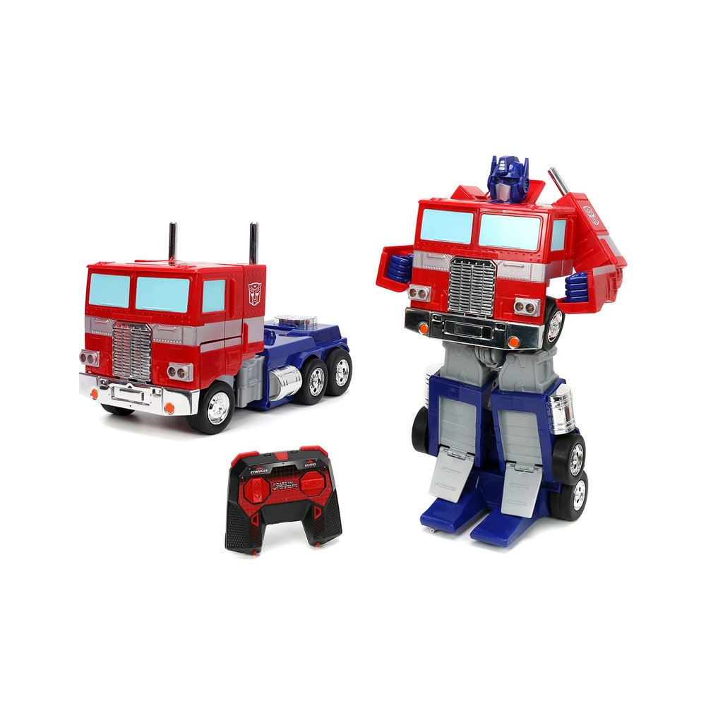 Jada Toys Transformers Optimus Prime Converting RC Vehicle Kids Toys Gift with Transformation from Truck to Robot Lights & Sounds Full Function Remote Control 13" Long