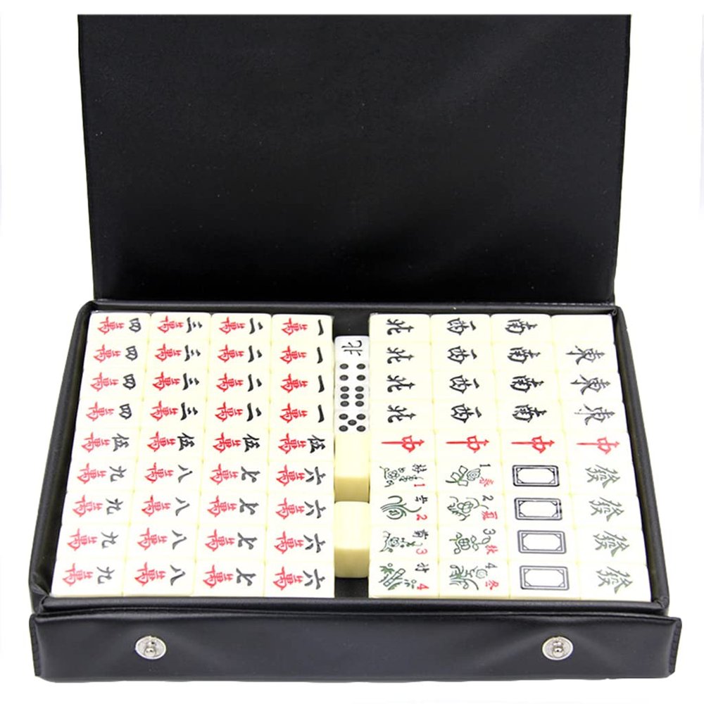 SHATONG Mahjong Traditional Chinese Mahjong Game Set with 144 Mini Size Tiles,3 Dice and Zhuang Dice,Portable Travel Majhong Games Set for Home Party Family,20 mm