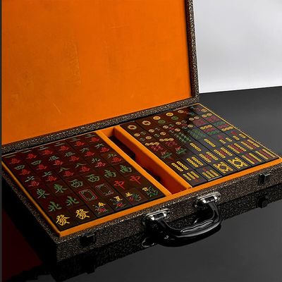 SHATONG Mahjong Chinese Vintage Mahjong Carving Home Hand Rubbing Mahjong Craft Gift Mahjong 144 Tiles with 2 Dice and 2 Spare Tiles,Game Set Beautiful Gift Suitable for Collection