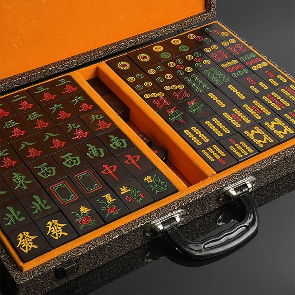 SHATONG Chinese Mahjong Hand Rubbing Mahjong 144 Tiles with 2 Dice and 2 Spare Tiles Game Set Beautiful Gift Suitable for Collection