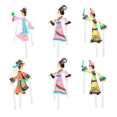 Chinese Shadow Puppet Toy Kit: 6pcs Fairytale Shadow Puppet Model Toys Traditional Shadow Puppetry DIY Making Accessories for Kids Random Style