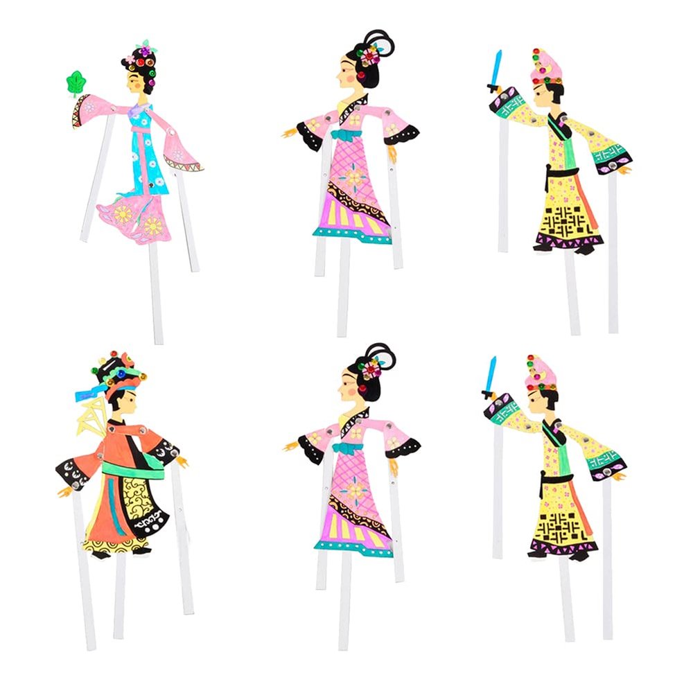 Chinese Shadow Puppet Toy Kit: 6pcs Fairytale Shadow Puppet Model Toys Traditional Shadow Puppetry DIY Making Accessories for Kids Random Style