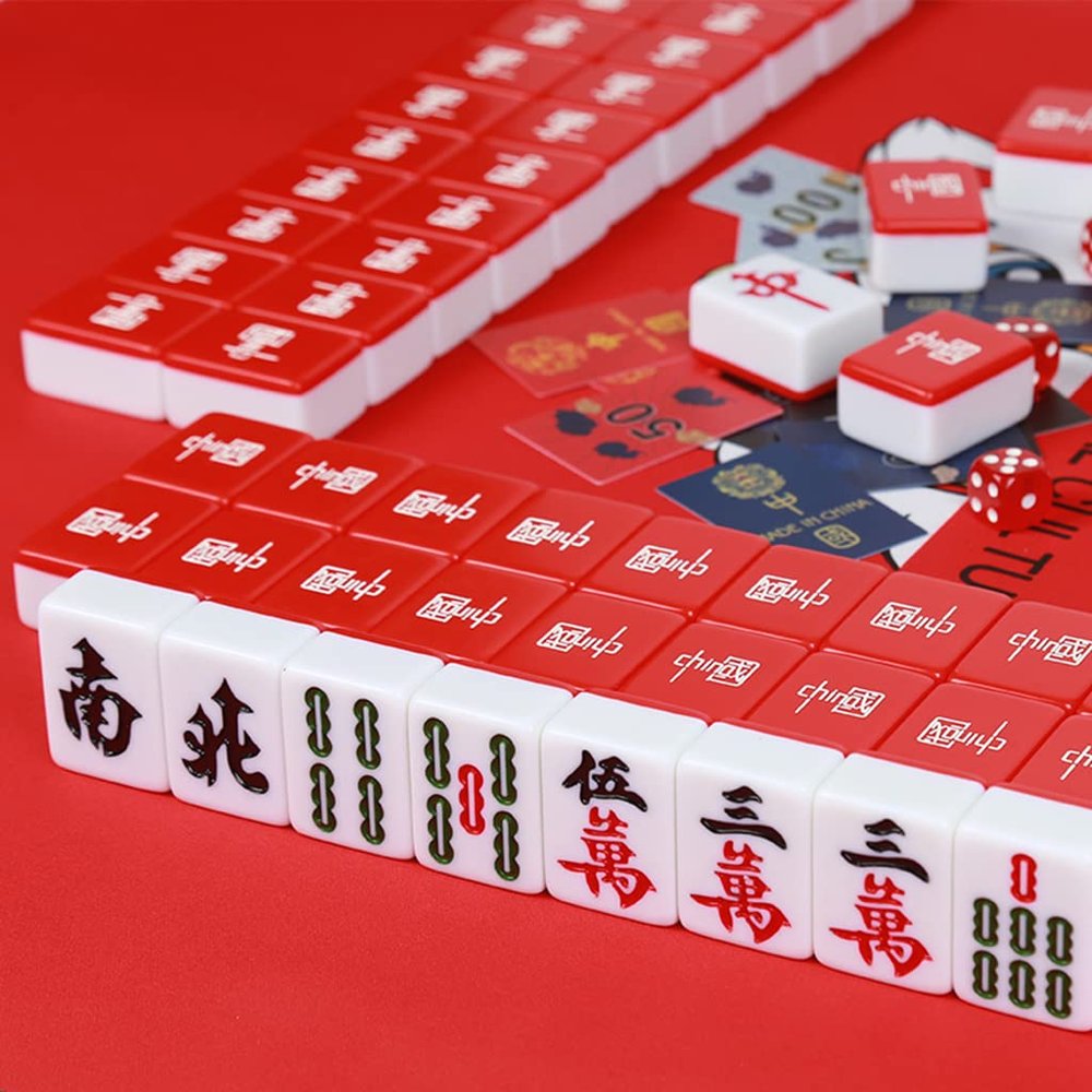 SHATONG Chinese Mahjong Game Set 144 Melamine Tiles Traditional Guofeng Pattern Mah-Jong Game Set Beautiful Gift Suitable for Collection(Size:40#,42#,44#)
