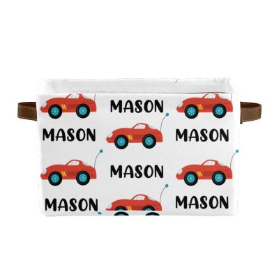 Deven Red Car Cute Name Personalized Large Storage Baskets for Organizing Shelves with Handle,Closet Decorative Storage Bins for Bathroom,Nursery,Home 2 Pack