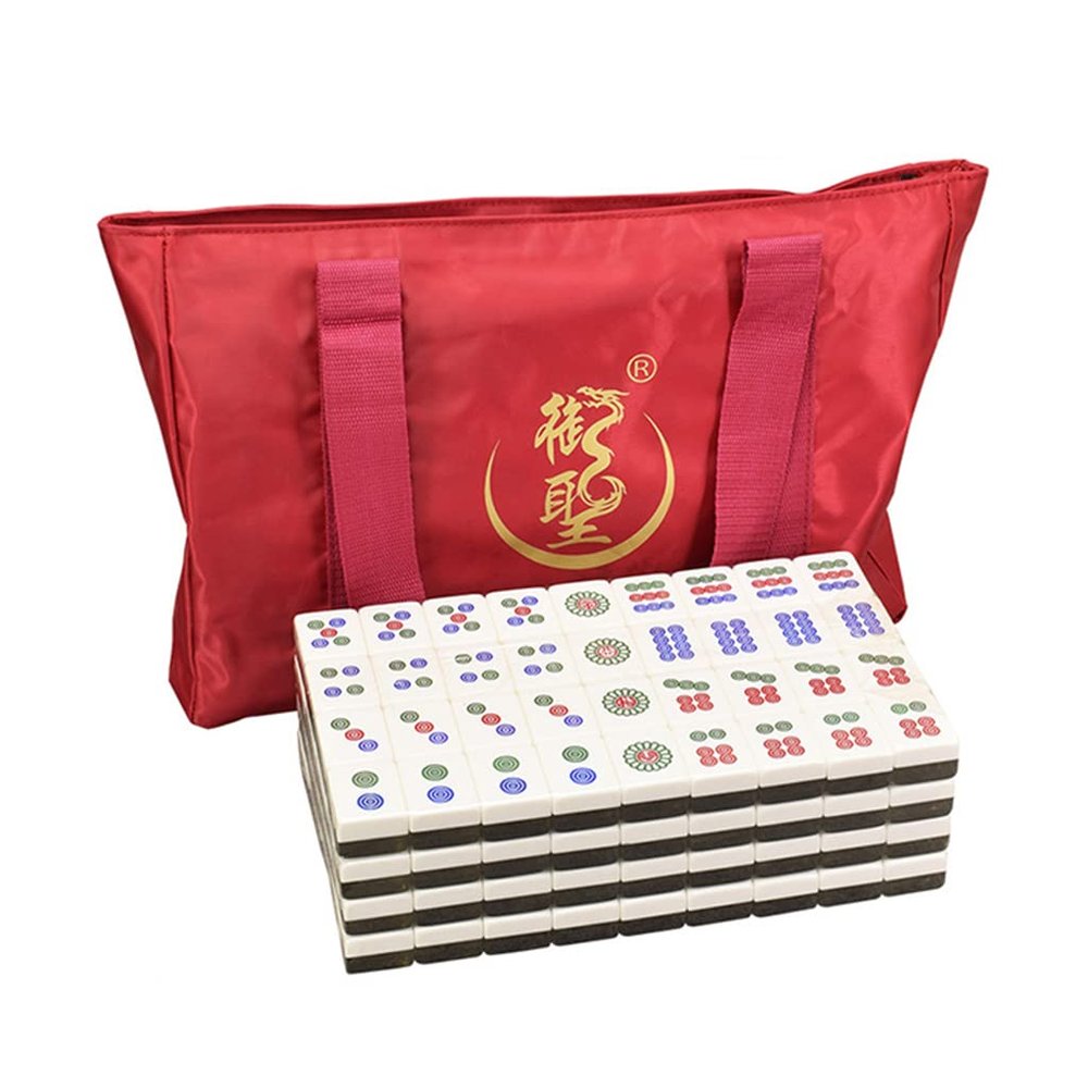 SHATONG Mahjong 144 Acrylic Material Traditiona Chinese Mahjong Set with 3 Dices,2 Spare Tiles,mat,Portable Travel Majhong Games Set for Home Party Family(Size : 39#)