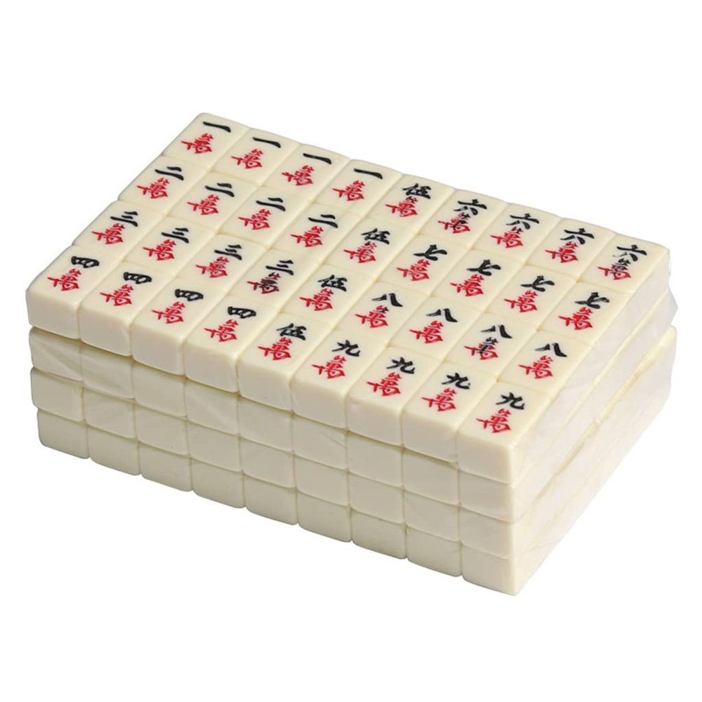 SHATONG Mahjong Mini Travel Dormitory Bedroom Household Small Hand-Rubbed Small Mahjong Tiles,144 Melamine Tiles with 2 Dice and Tablecloth Portable Storage Bag for Travel Family Leisure Time