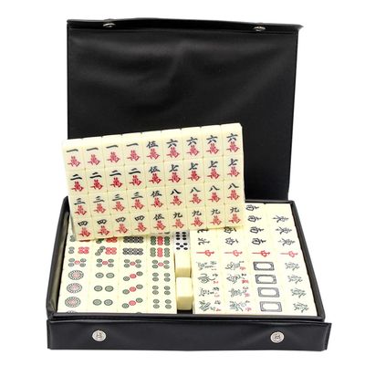 SHATONG Traditional Mini Carving Travel Mahjong 144 Melamine Tiles Portable High-end Leather Box Packaging Travel Multiplayer Entertainment Game Mahjong(Size:201412mm)