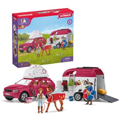 Schleich Horse Club - 110 PC Car and Trailer Tent Camping Playset with Fun Horse and Rider Figures for Girls and Boys - Realistic Toy Figurines and Accessories for Kids Ages 5+ | 42535
