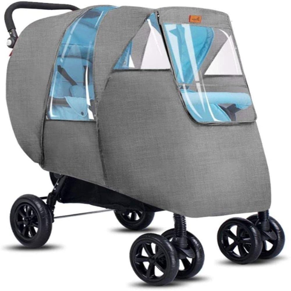 MMWMJWMB Double Baby Stroller Rain Cover, Baby Carriage Rain Cover Waterproof, Windproof Protection Travel-Friendly, Outdoor Use Easy to Install and Remove