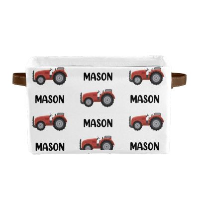 Deven Red Farm Truck Name Personalized Large Storage Baskets for Organizing Shelves with Handle,Closet Decorative Storage Bins for Bathroom,Nursery,Home 2 Pack