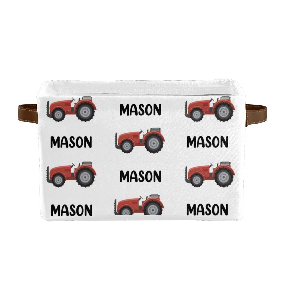 Deven Red Farm Truck Name Personalized Large Storage Baskets for Organizing Shelves with Handle,Closet Decorative Storage Bins for Bathroom,Nursery,Home 2 Pack