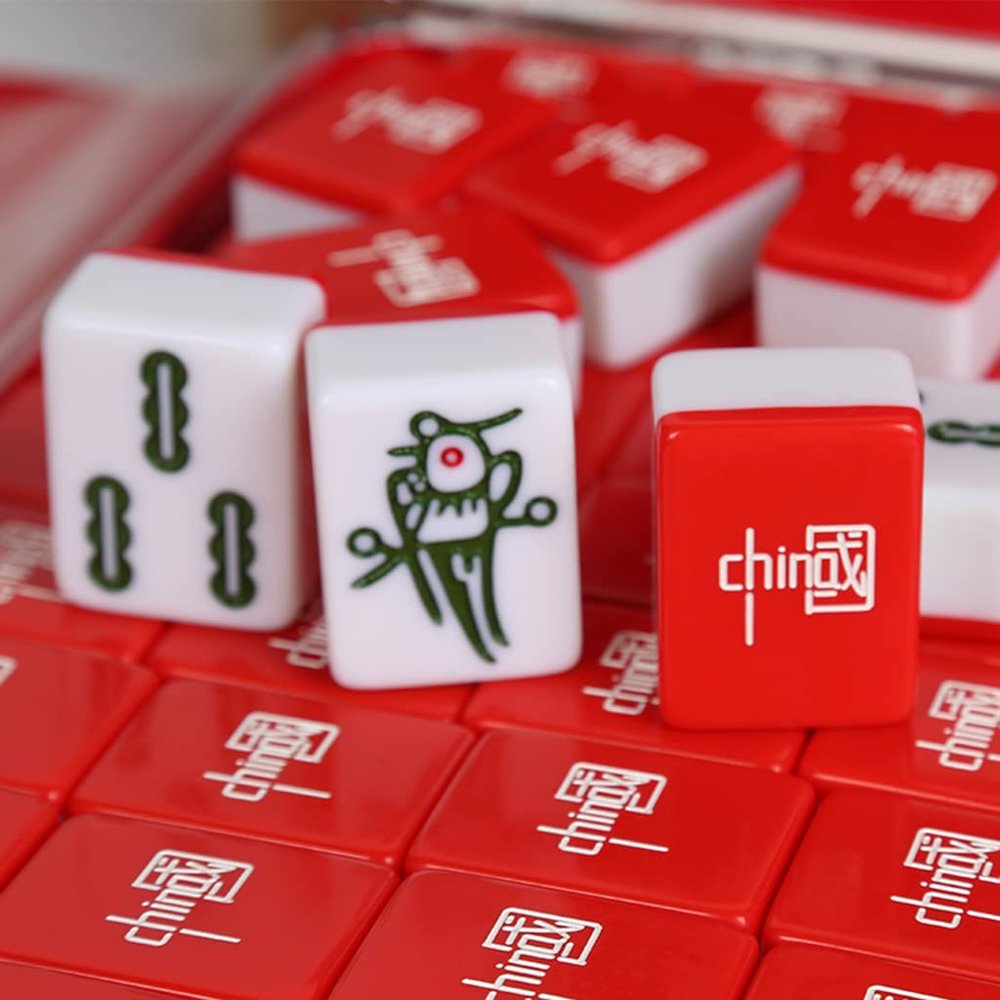SHATONG Traditional 144 Melamine Tiles Chinese Mahjong Game Set with Ornate Storage Case National Wind Mahjong Game Set Beautiful Gift Suitable for Collection(Size:40#,42#,44#)