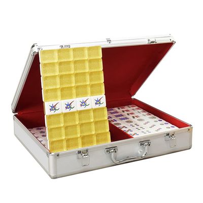 SHATONG Chinese Mahjong Game Set 144 Acrylic Material Tiles Mahjong Traditional Mahjong Set with Aluminum Box Portable Travel Majhong Games Set for Home Party Family,Multiple Sizes
