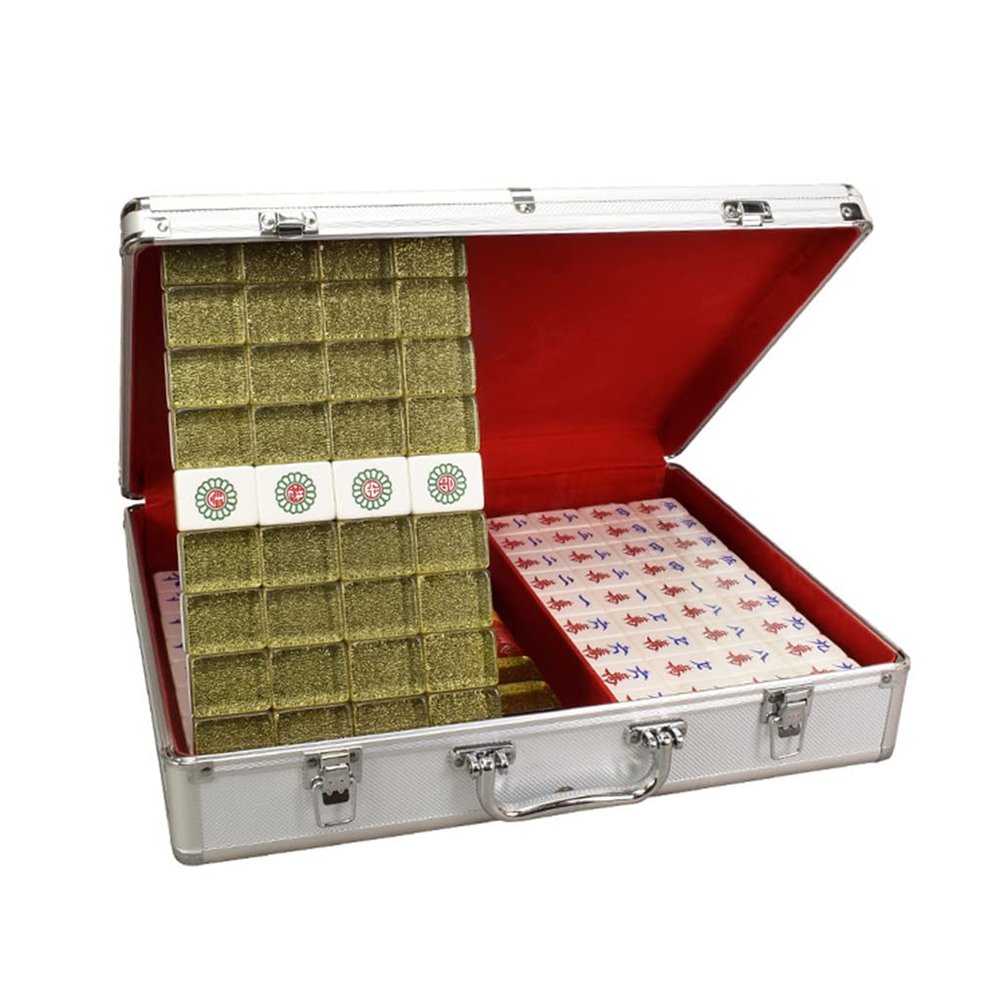 SHATONG Mahjong 144 Acrylic Material Traditiona Chinese Mahjong Set with 3 Dices,2 Spare Tiles,mat,Portable Travel Majhong Games Set for Home Party Family(Size : 39#)