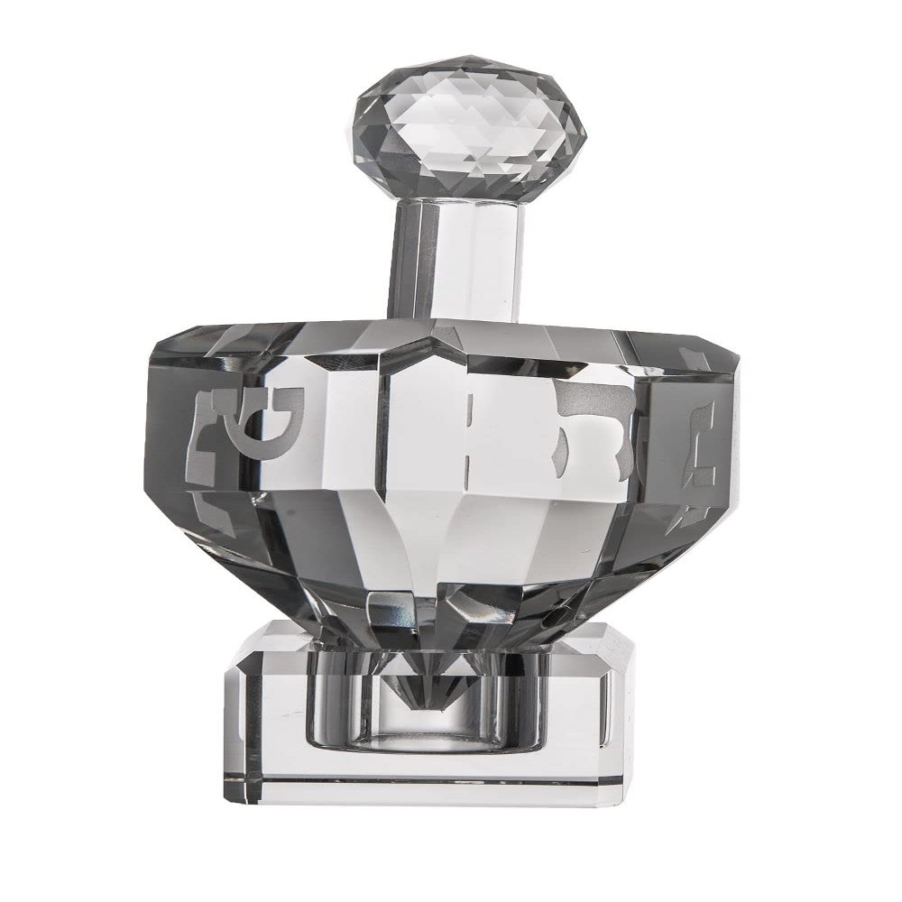 (D) Judaica Dreidel Cler Crystal Hanuka Centerpiece 5.5 inch