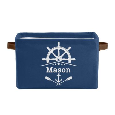 Deven Nautical Anchor Personalized Large Storage Baskets for Organizing Shelves with Handle,Closet Decorative Storage Bins for Bathroom,Nursery,Home 2 Pack