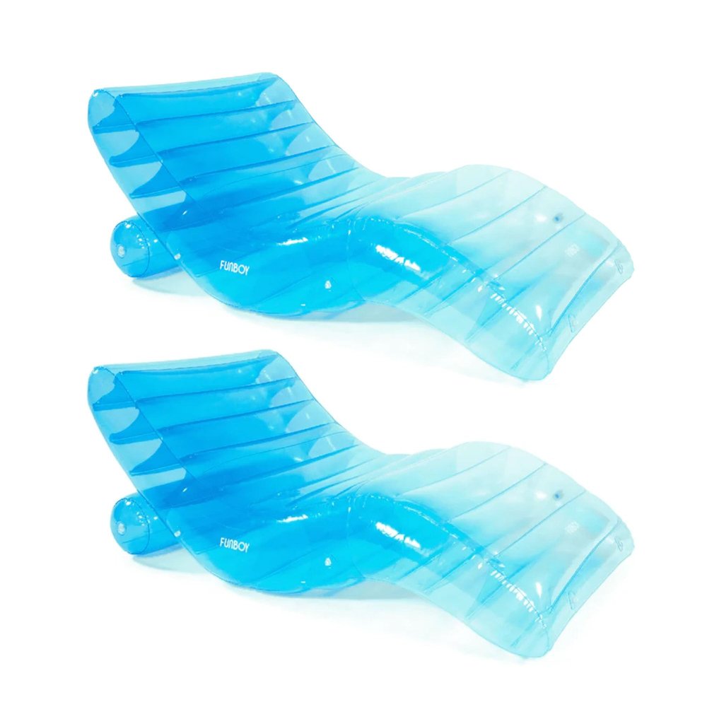 FUNBOY Giant Inflatable Luxury Tri-Color Blue Chaise Lounger, Chair Pool Float for Adults, Perfect for a Summer Pool Party, Bundle Pack of 2