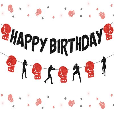 Balterever Boxing Birthday Party Decorations Boxing Banner Garland Wrestling Party Supplies Boxing Match Fight Sports Theme Boxer Birthday Party Decorations