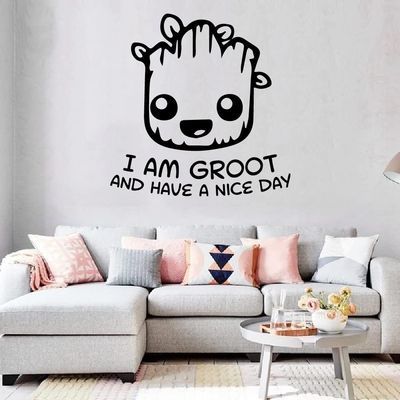 I Am Groo and Have A Nice Day - Cute Baby Grot Face Silhouette Vinyl Wall Art Sticker Decal Decoration Home Bedroom Classroom Nursery Living Room Size (22x30 inch)