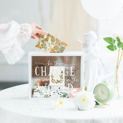Defined Deco 9.25" x 9.25" x 3.25" Large Adventure Fund Moeny Box, Decoration Shadow Wooden Money Box, Travel Fund Card Box with World Map, Piggy Bank Wood Box for Coins Dollars and Tickets