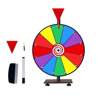 iElyiEsy 12 Inch Spinning Wheel for Prizes 12 Slots Spinner with Stand, Dry Erase Marker and Eraser for Trade Show Carnival Party Pub Fortune Game