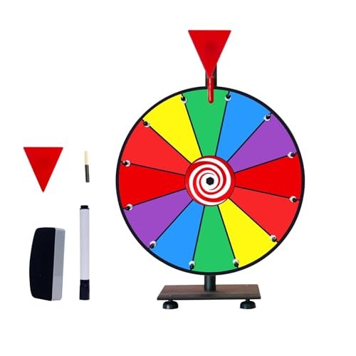 iElyiEsy 12 Inch Spinning Wheel for Prizes 12 Slots Spinner with Stand, Dry Erase Marker and Eraser for Trade Show Carnival Party Pub Fortune Game