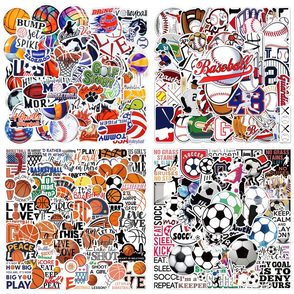 200PCS Sports Ball Stickers Basketball Baseball Volleyball Soccer Stickers Kids Teens Waterproof Vinyl Sticker for Water Bottles Wall Scrapbooking Laptop Sport Theme Decorations