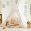 Sumbababy Kids Teepee Tent - Natural Canvas Playhouse with Fringe, Washable Fabric, Tipi Sleepover Tent, Includes Carry Bag, Lights & Colorful Flags - Perfect for Indoor & Outdoor Fun view 1