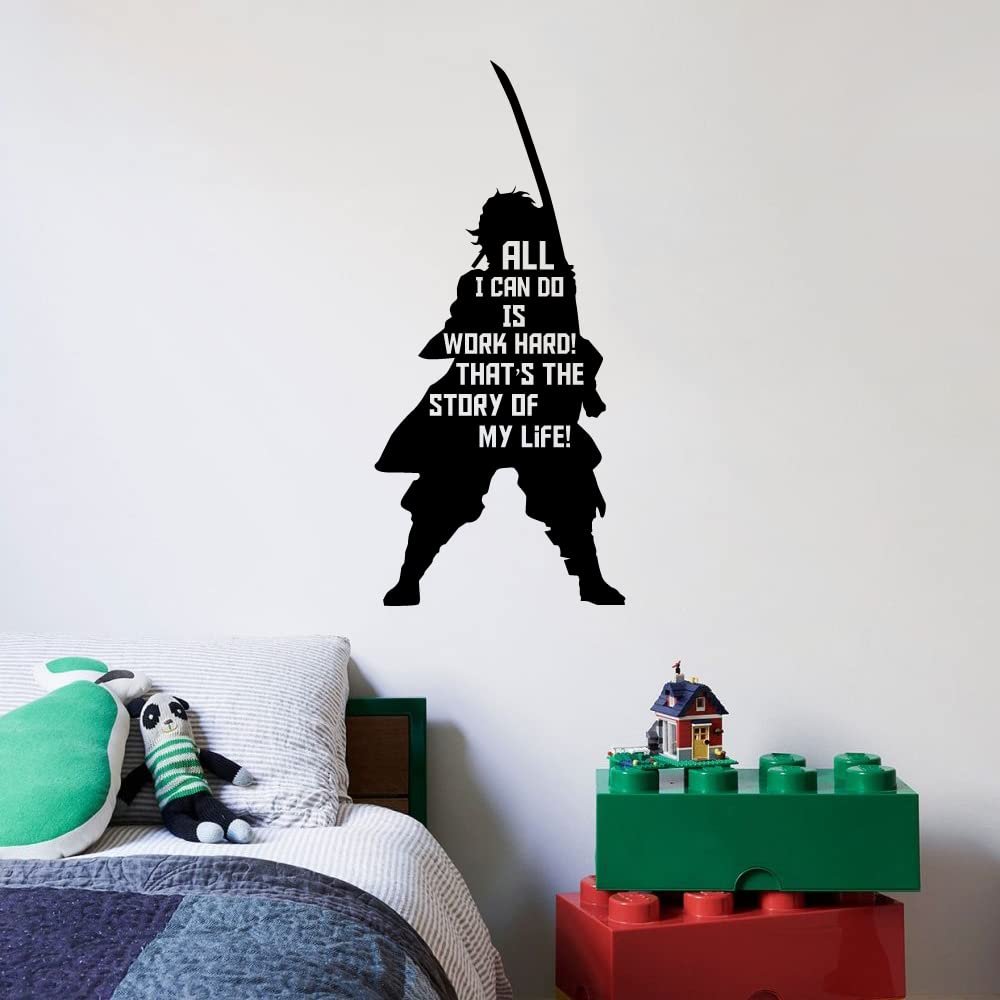 All I Can Do is Work Hard! That's The Story of My Life! - Tanjiro Demon Slayer Quote Tanjiro Kamado Silhouette Vinyl Wall Decal Sticker Art Home Room Living Room Nursery Kinder Dcor Size (20x8 inch)