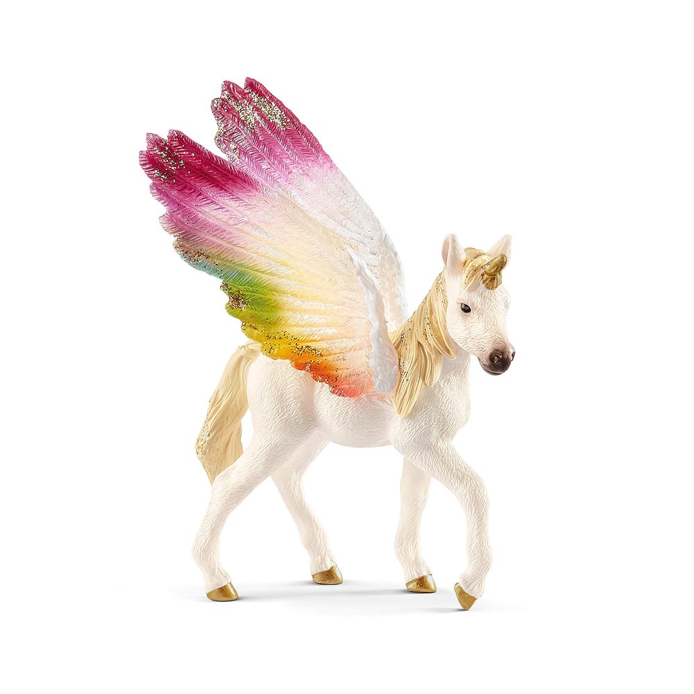 Schleich Bayala Mythical Winged Rainbow Baby Unicorn Foal Figurine - Featuring Majestic Pegasus and Glitter Details, Highly Durable and Fun Imaginative Toy for Boys and Girls, Gift for Kids Ages 5+