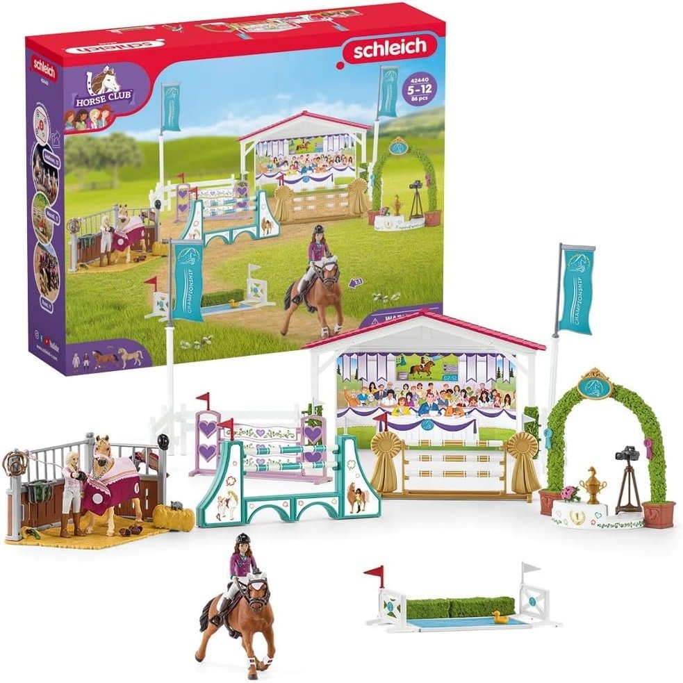 Schleich Horse Club 86-Piece Friendship Horse Tournament Playset, Horse Playset with Arabian Mare Figurine and 2 Dolls, Horse Toys for Girls and Boys Ages 5+