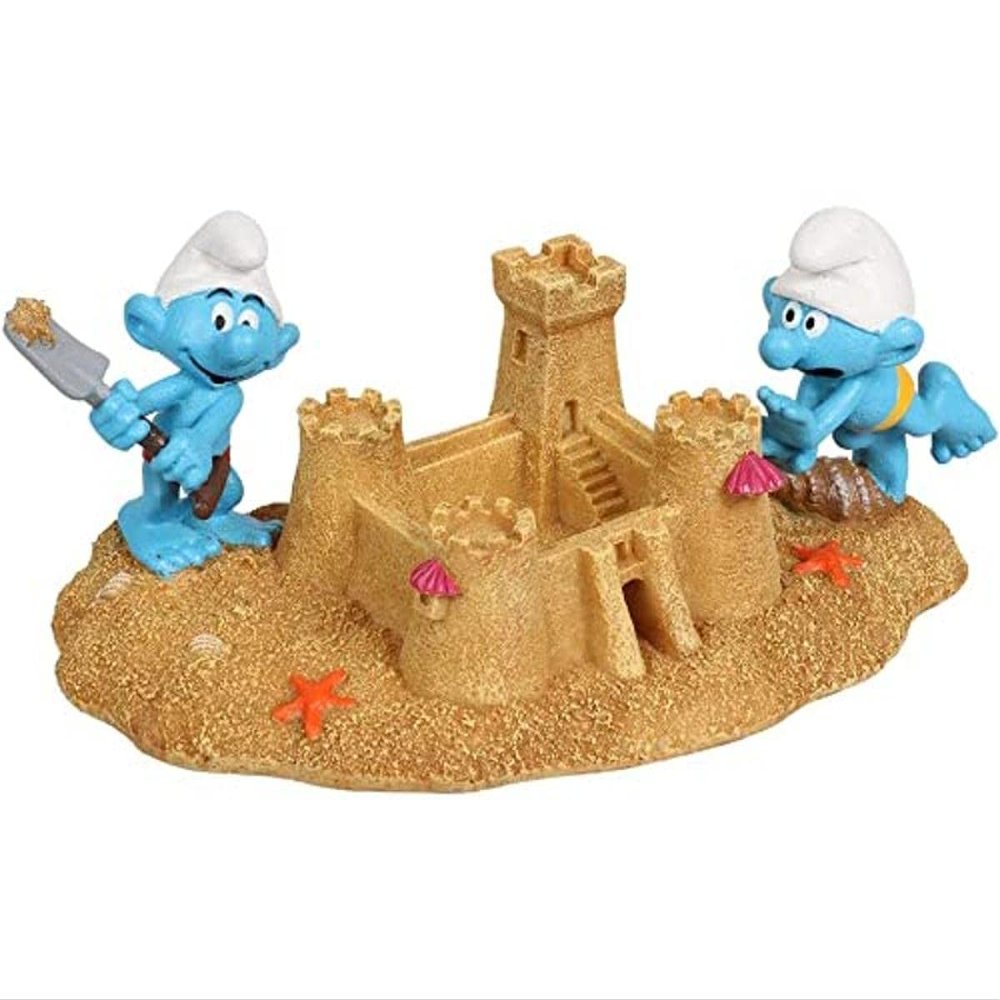Aqua Della, Sandcastle Smurfs Figurine 21 x 11.5 x 9 cm, Highly Detailed and Made of Polyester Resin, Non-Toxic and pH Neutral, for Freshwater and Saltwater Aquariums