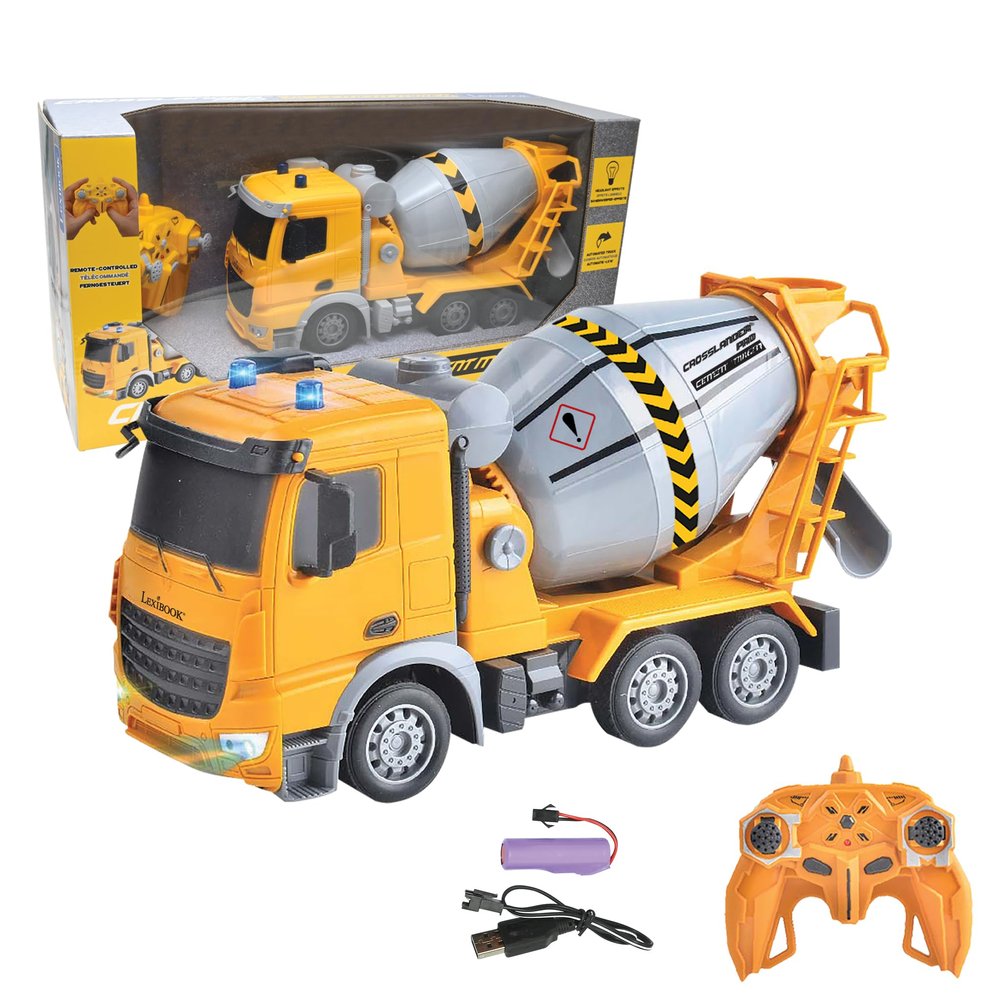 Lexibook, Crosslander Pro RC Concrete Mixer, Remote Control Concrete Mixer Truck, Light Effects, 360 Rotating Tank, Rechargeable, RCP15