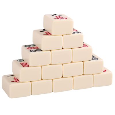 SHATONG Traditional Chinese Mahjong Board Game Set with 144 Melamine Tiles,4 Dice,2 Spare Tiles,mat and Soft Nylon Bag Portable Travel Majhong Games Set for Home Party Family